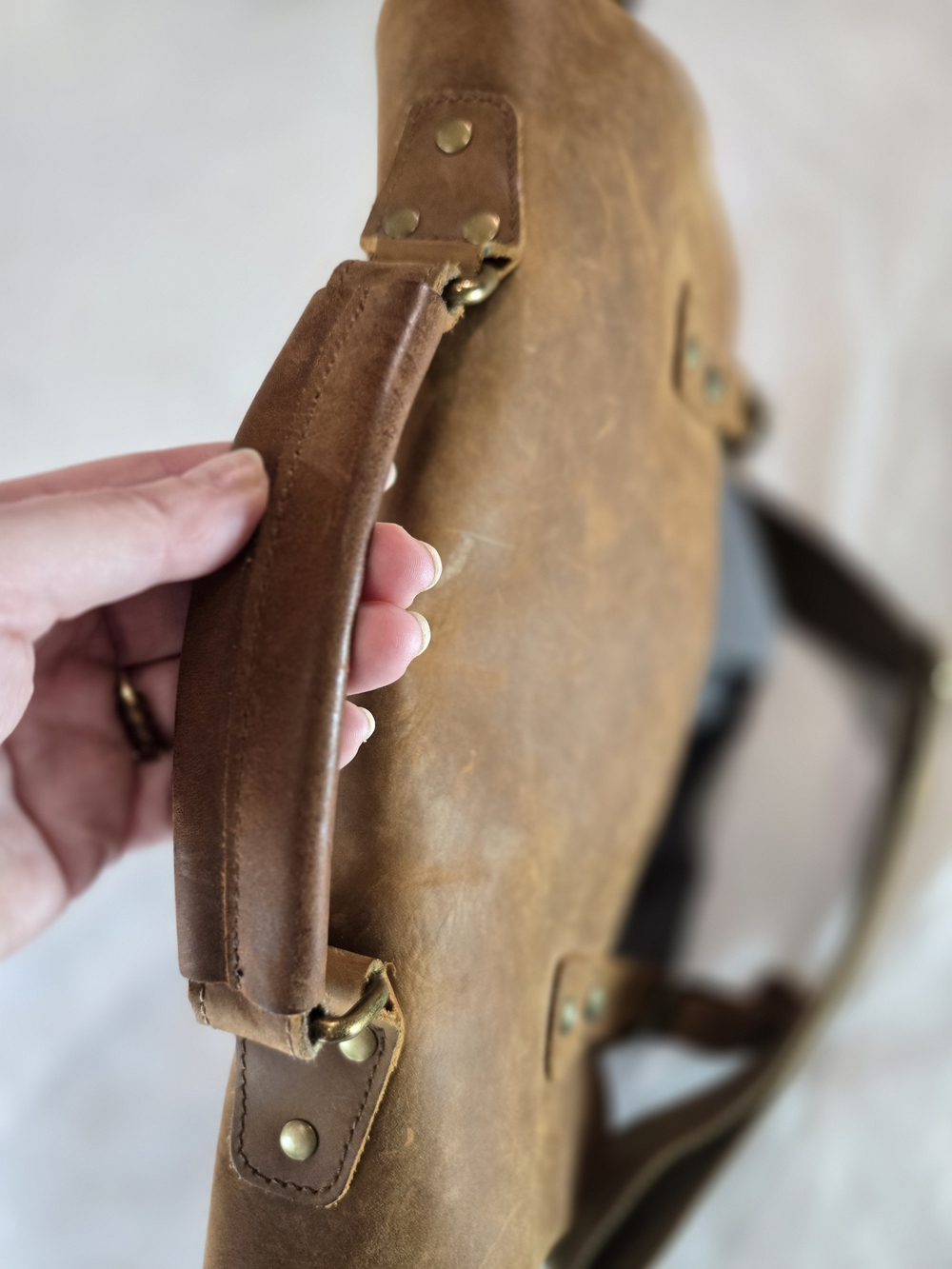 Leather-Trim Canvas Messenger Bag for Men - Brown & Gray - Picture 7 of 16
